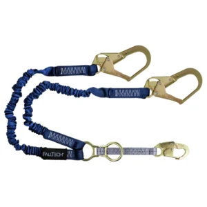 4½' to 6' ElasTech® Energy Absorbing Lanyard, Double-leg with SRL D-ring and Steel Rebar Hooks