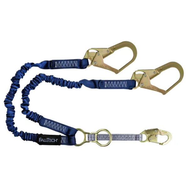Energy Absorbing Lanyard, Double-leg with SRL D-ring and Steel Rebar Hooks