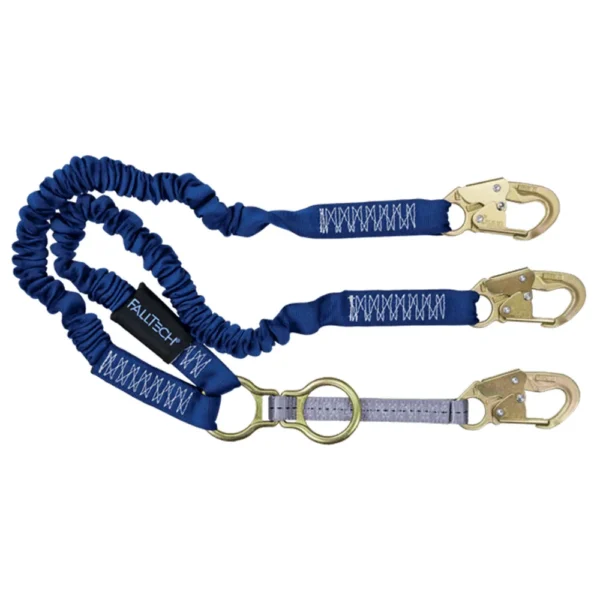 4½’ to 6′ ElasTech® Energy Absorbing Lanyard, Double-leg with SRL D-ring and Steel Snap Hooks