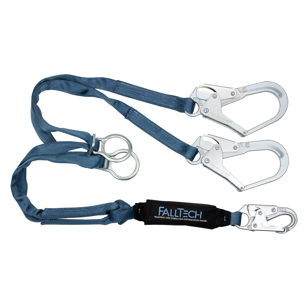 FallTech 6' ViewPack® Tie-back Energy Absorbing Lanyard, Double-leg with Steel Connectors