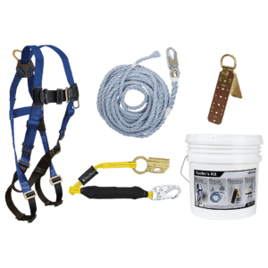Roofer's Kit with Hinged Reusable Anchor and Manual Rope Adjuster