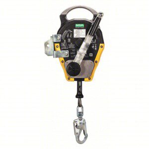 MSA Rescuer: 2 1/2 in Steel Snap Hook Anchor, Harness Aluminum Carabiner, 50 ft Line, Overhead Only