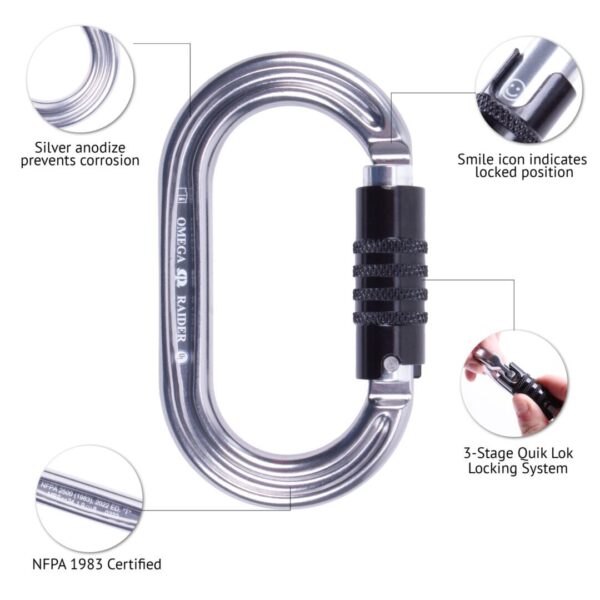 Omega Pacific Raider Carabiner Aluminum Keylock 3-Stage Quik-Lok NFPA - Image 3
